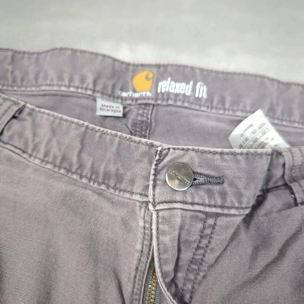 Carhartt Pants 38x32 Men Gray Canvas Rugged Flex Thick Work Distressed Relaxed